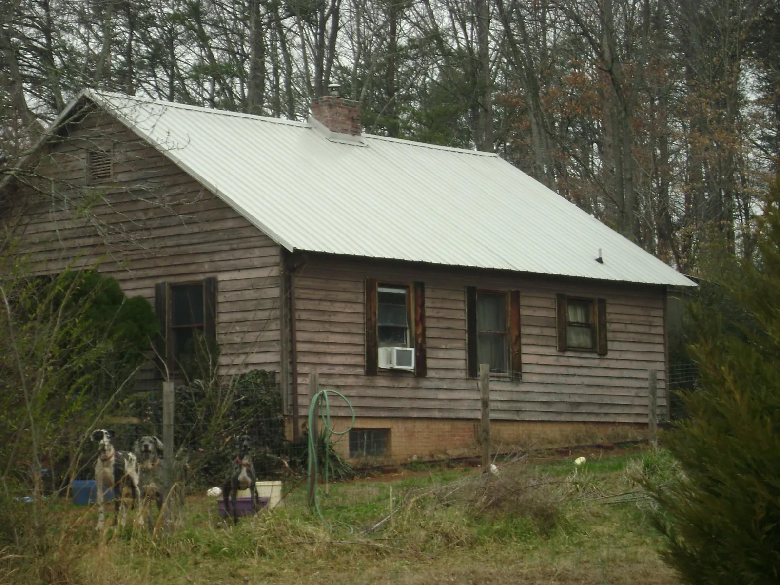 White metal roof on an old wood sided farmhouse, from a Metal Roof Installation job in Cummington